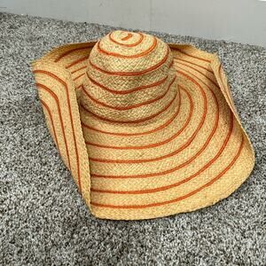 SAKS FIFTH AVENUE made in Italy Straw Beach Sun Hat in natural and Orange